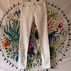 AG white jeans w/soft green feather print so cute!